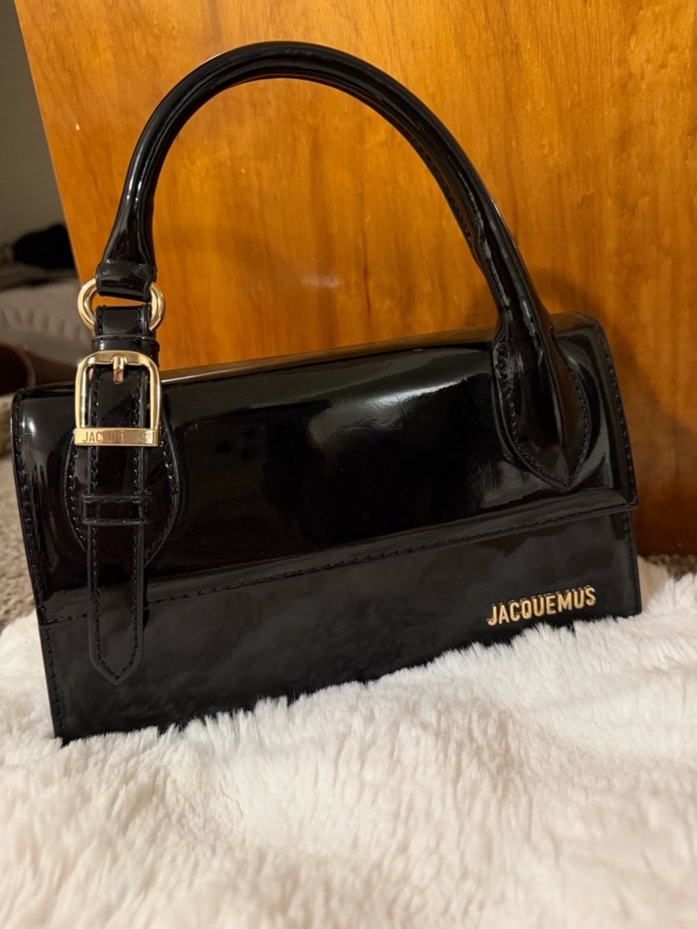 Jacquemus Black Patent Le Chiquito Mini Bag with Gold Hardware